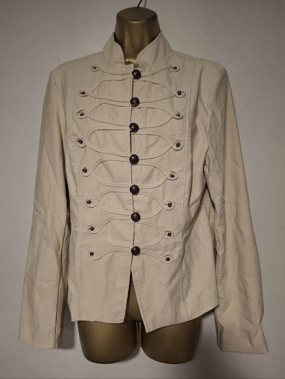 Women's Cream Military-Style Button Jacket